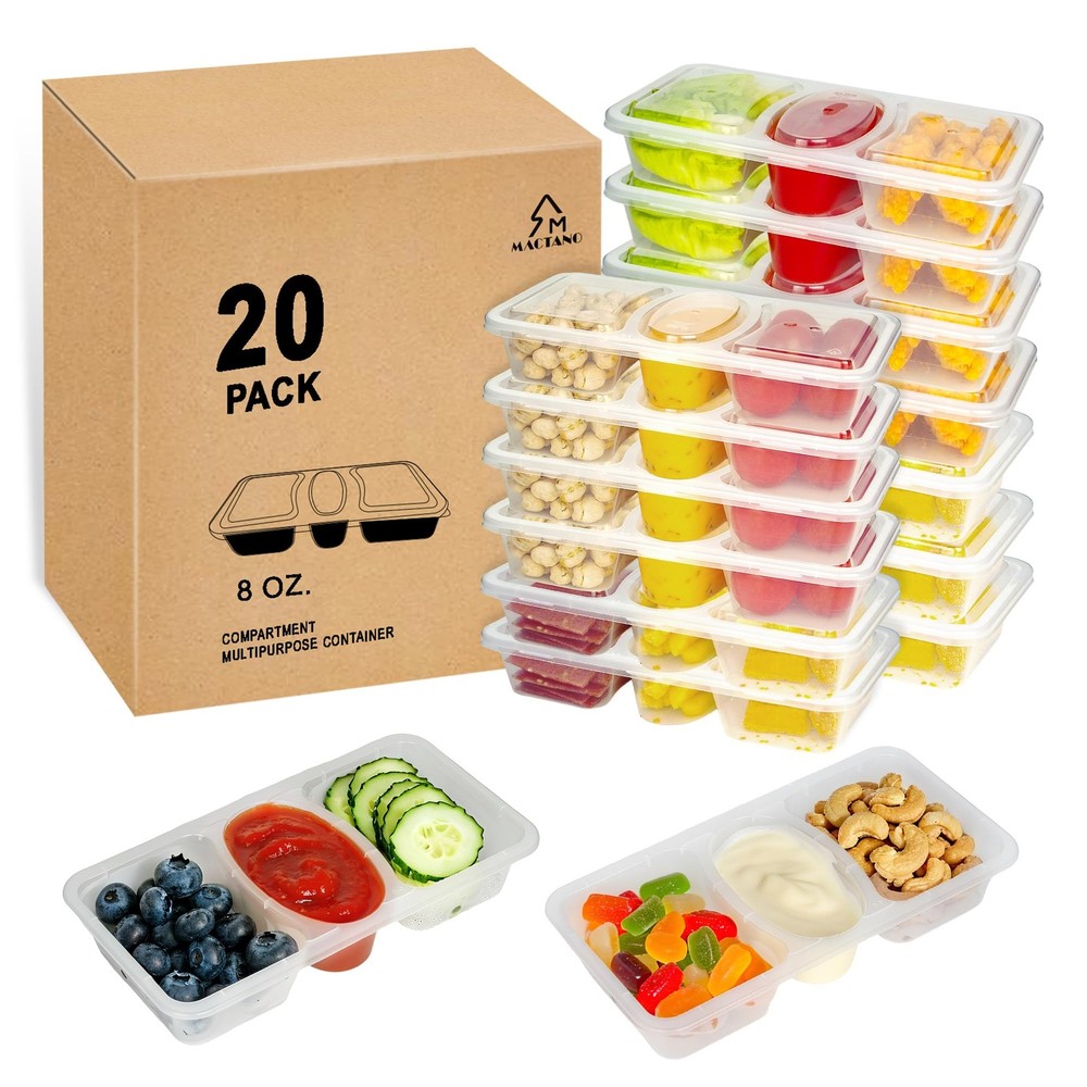 8 OZ Reusable Snack Containers with Lids, New 3 Compartment Condiment Snack P...