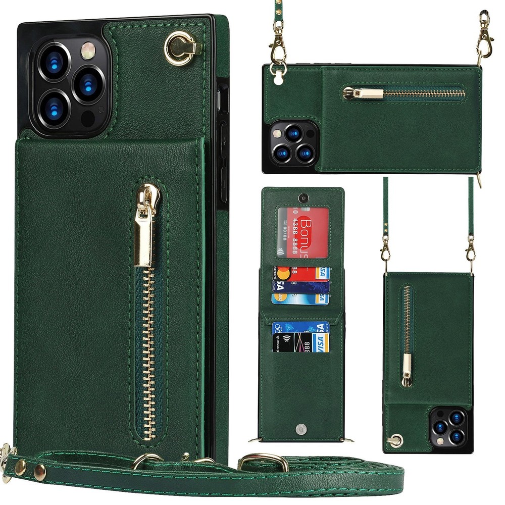 Slim Zipper Wallet Case for iPhone with Crossbody Strap & Card Holder  