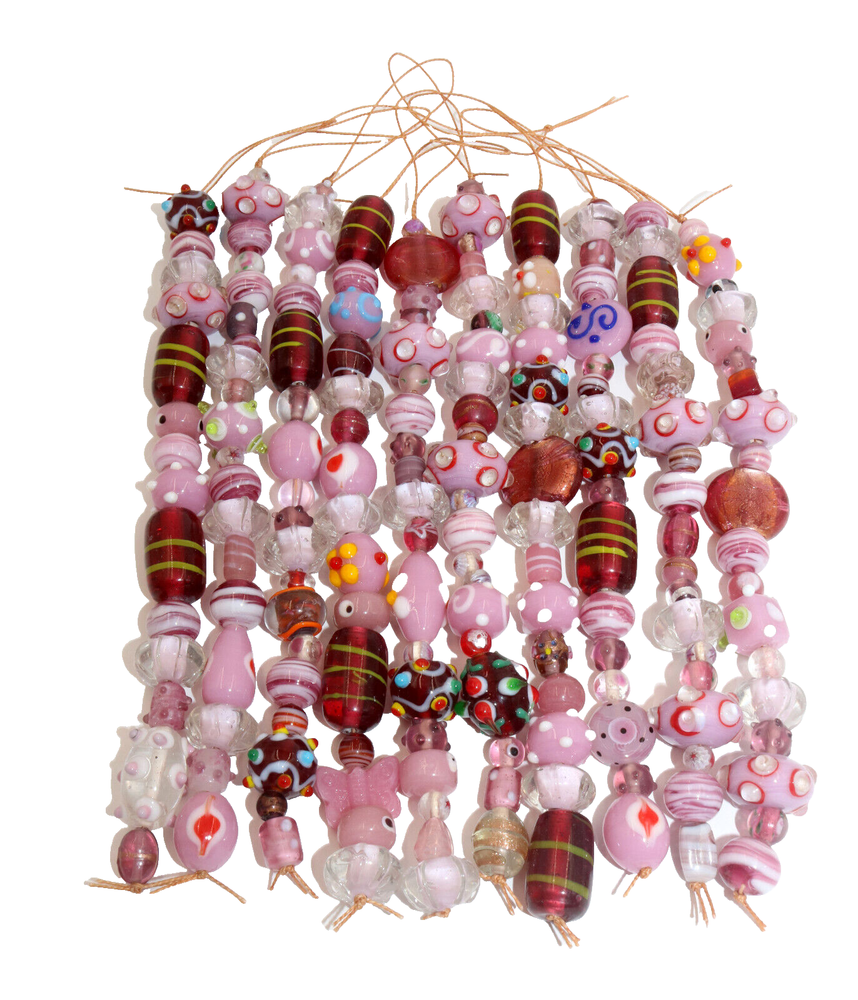 20 Strands Lamp Work Glass Beads, Pink Beads for Jewelry and Decoration, Handmad