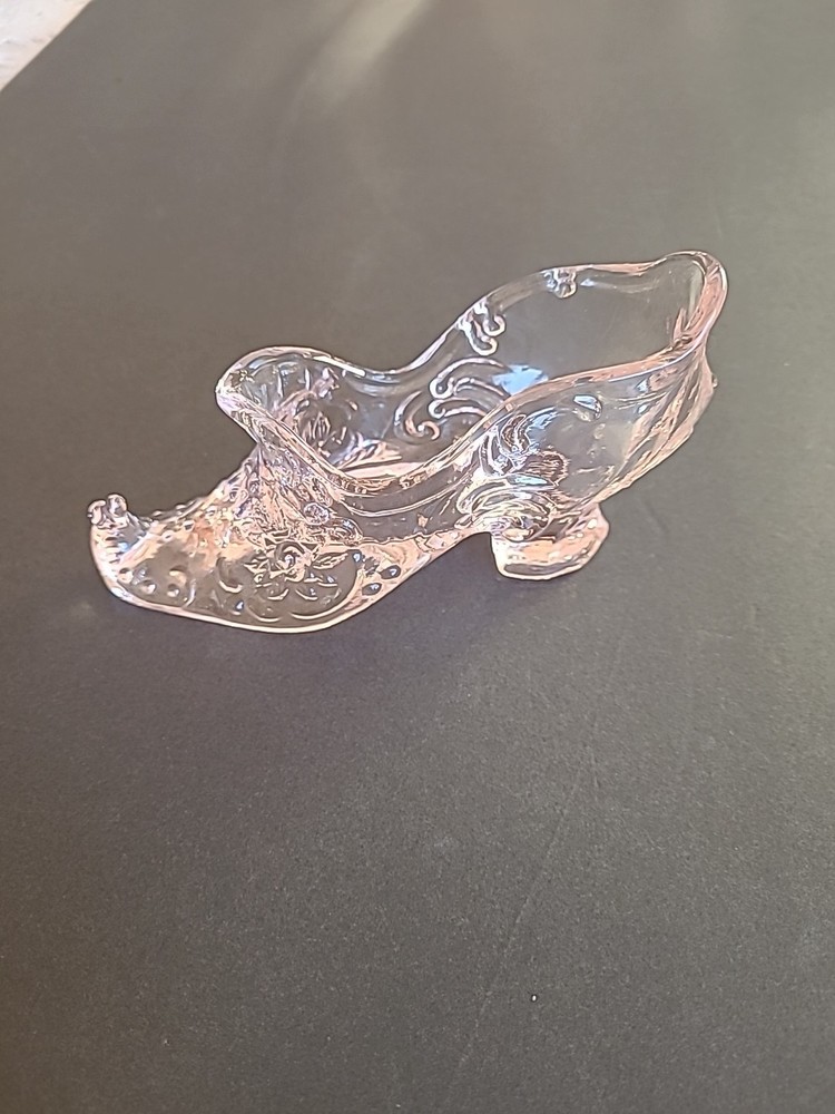 Pink Art Glass Slipper with Floral Design  
