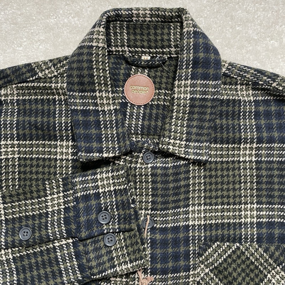 Common People Granby Luxe Hybrid Overshirt Adam Green/Navy Plaid Shirt Sz M New