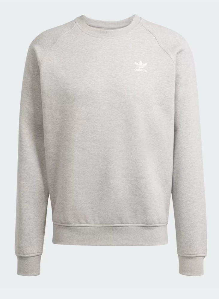 adidas Men's Originals Trefoil Essentials Fleece Crew Sweatshirt Gray Size M