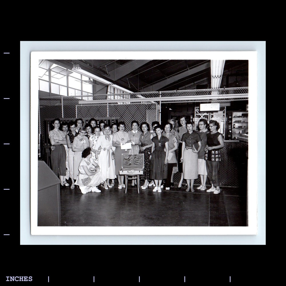 Vintage Photo WOMEN NEXT TO SUITCASE DISPLAY