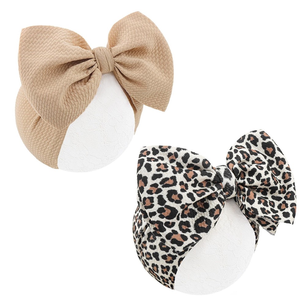 2Pcs Baby Girl Bows Leopard Print Headbands for Girls 7’’ Brown Bow Toddler H...