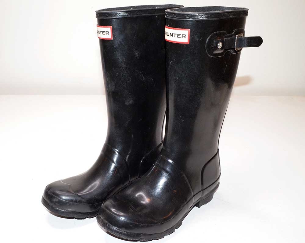 Hunter Big Kids Rain Boots Original Gloss Black with Socks - Girls 4 - Boys 3