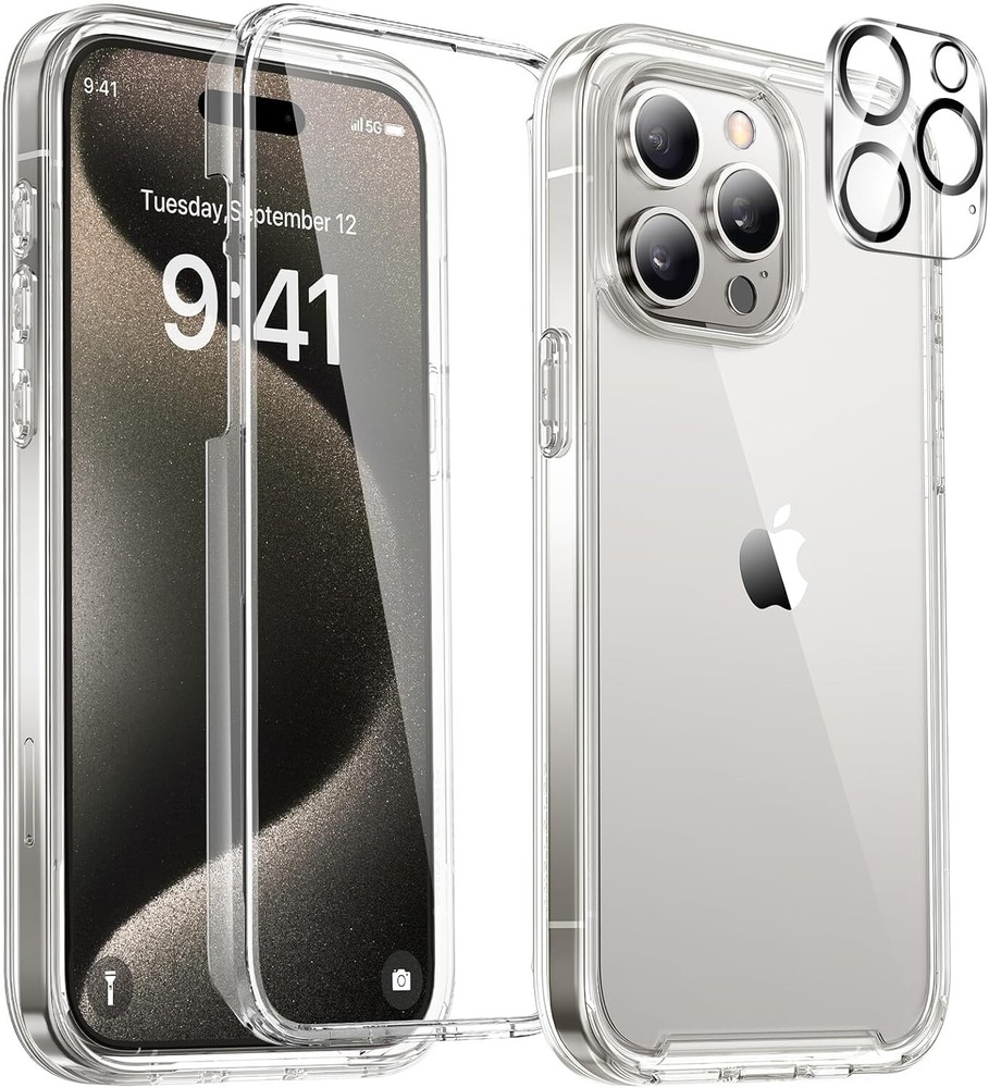 iPhone 15 Pro Max Case 6.7 Inch, Full-Body Drop Proof Camera Protector, Clear