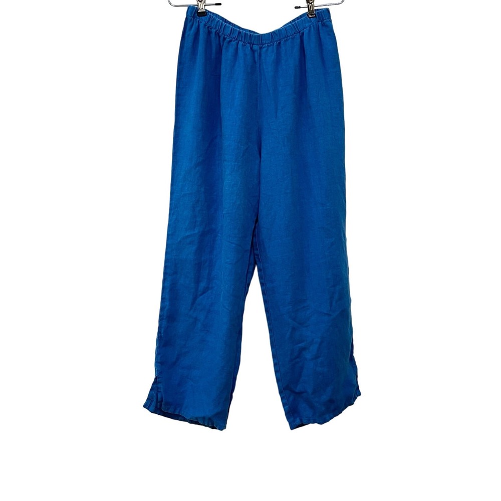 Heaven 100% Linen Blue Wide Leg Pull on Lightweight Crop Pants Made in USA Sz M