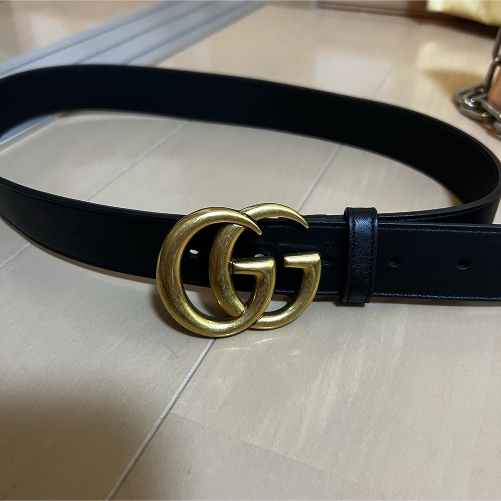 GUCCI Womens Leather Belt 87cm GG Logo Buckle