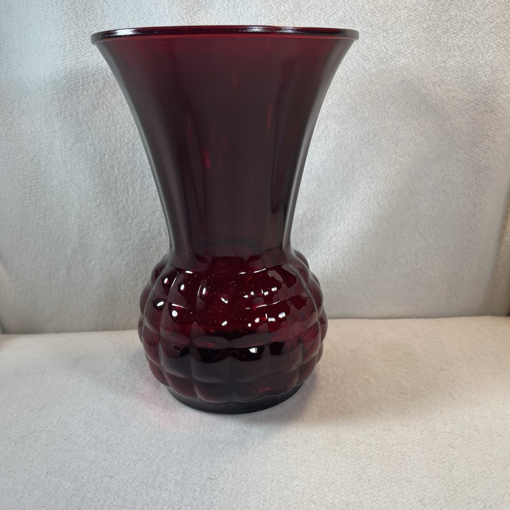 VTG  Anchor Hocking 9” Royal Ruby Red Pineapple Bubble Flared Top Vase