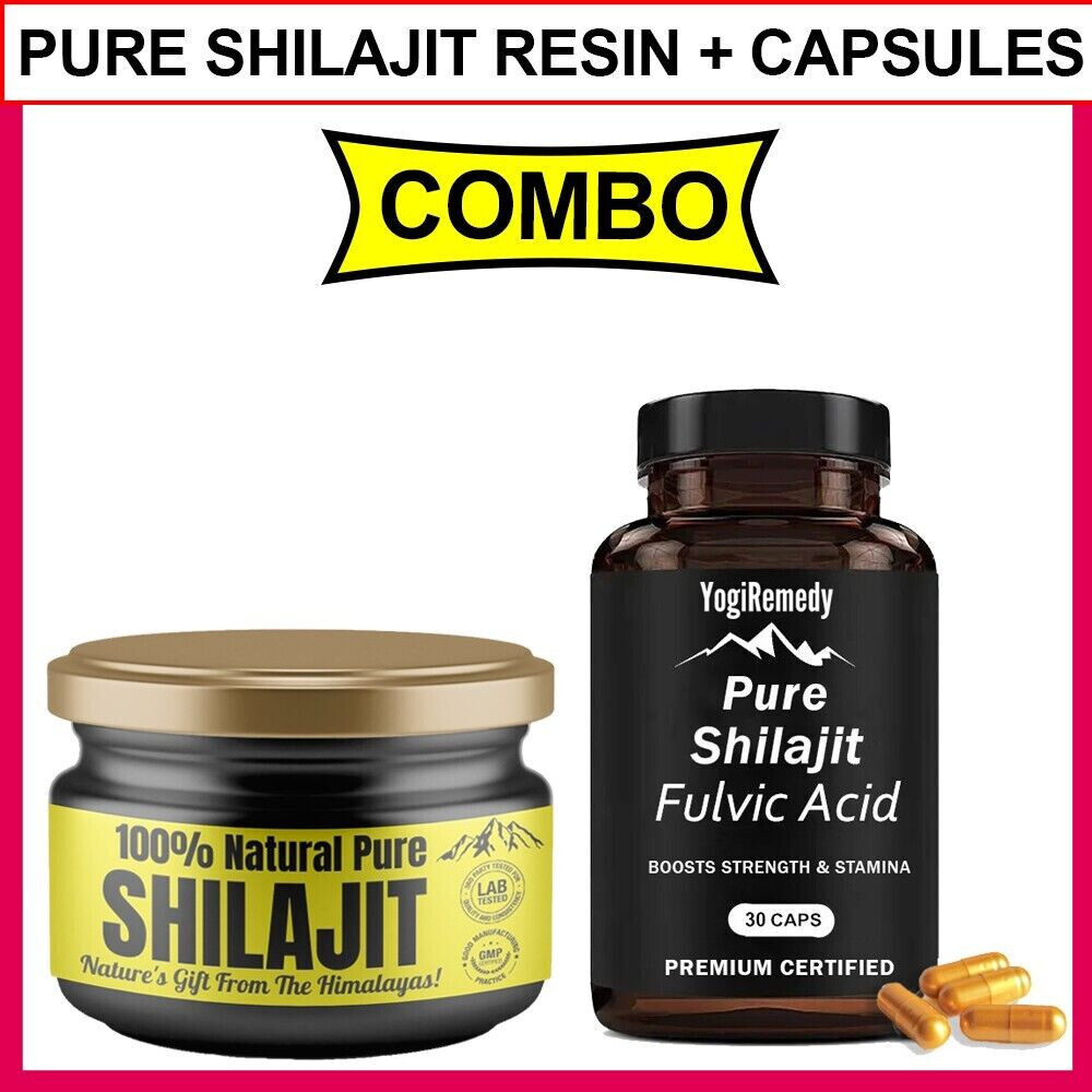 Pure Shilajit Resin 20 Grams + Natural Shilajit Caps 30 Count ( Combo Deals )