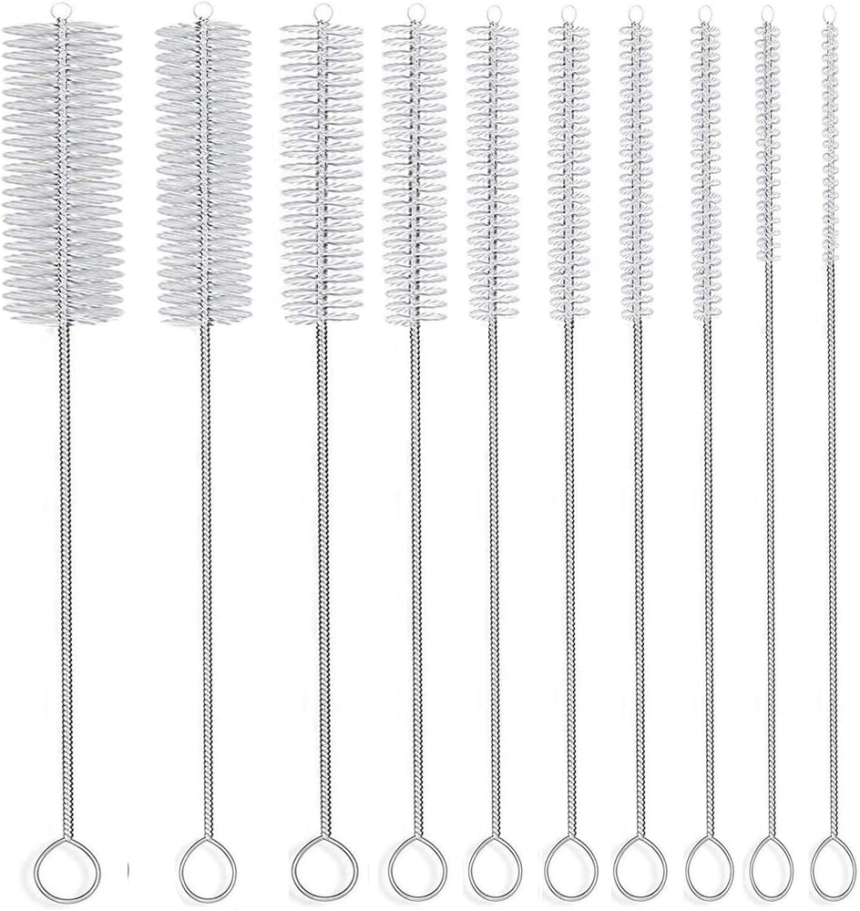 Long Straw Brush, Nylon Pipe Tube Cleaner 8-Ihch 10 Different Diameters Set of 1