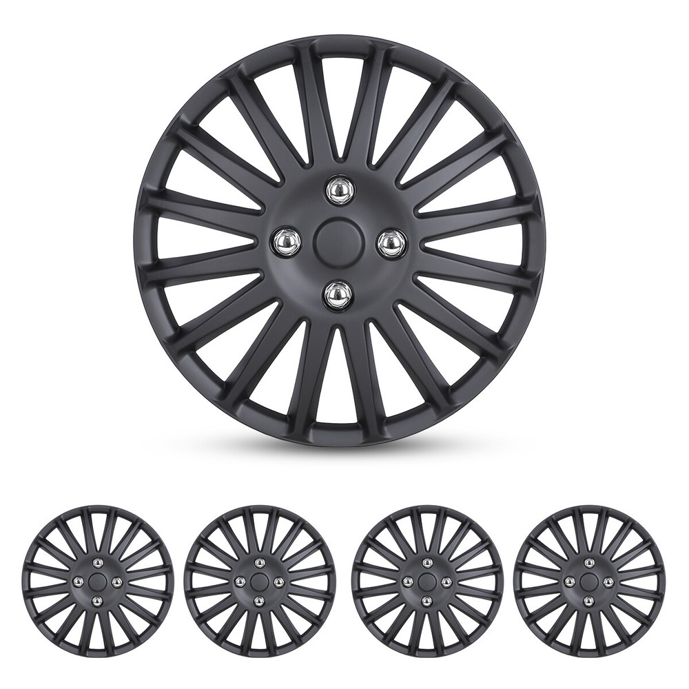 14-Inch Snap-On Black Matte Wheel Covers for Cars & Trucks Set of 4