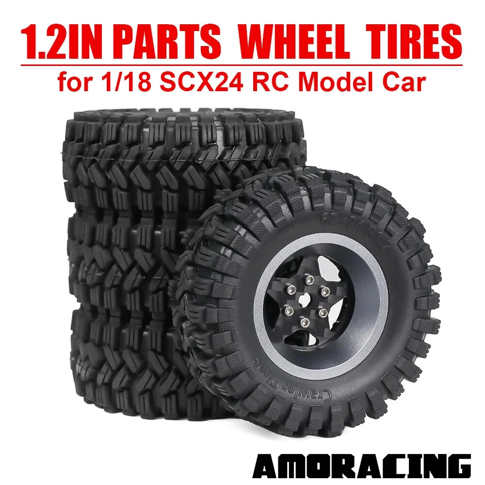 Wheel Tires 62x24mm 7mm Adapter 1.2In for 1/18RC Model Car SCX24 FMS Accessories