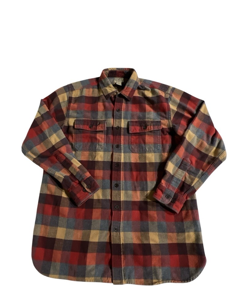 LL Bean Men's Large Tall Plaid Chamois Button-Up Shirt Traditional Fit