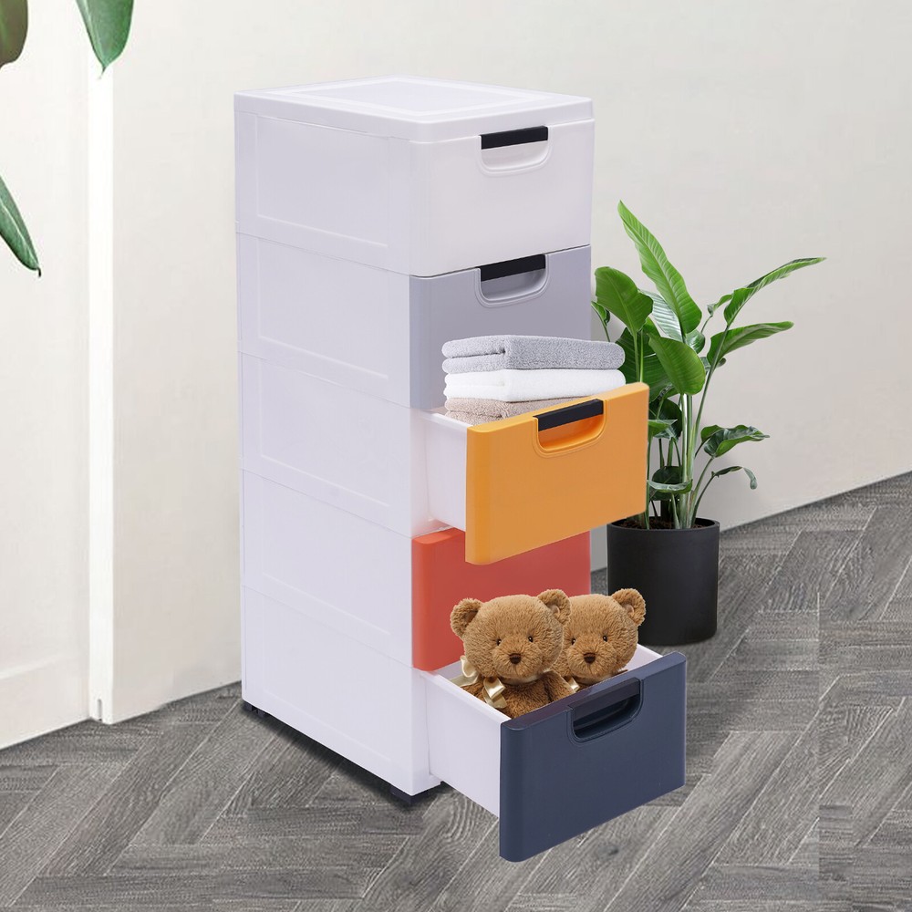 4.1kg Drawers Closet Plastic Clothes Storage Cabinet for Playroom With 4 Wheels
