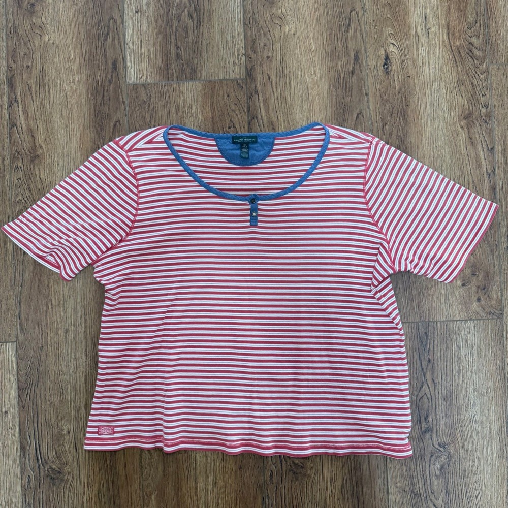 Lauren Ralph Lauren Red White Striped Henley Top Womens 3X Cotton Summer Plus