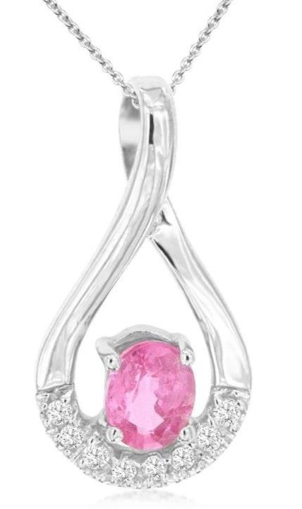 .50CT DIAMOND & AAA PINK SAPPHIRE 14KT WHITE GOLD OVAL & ROUND TEAR DROP PENDANT
