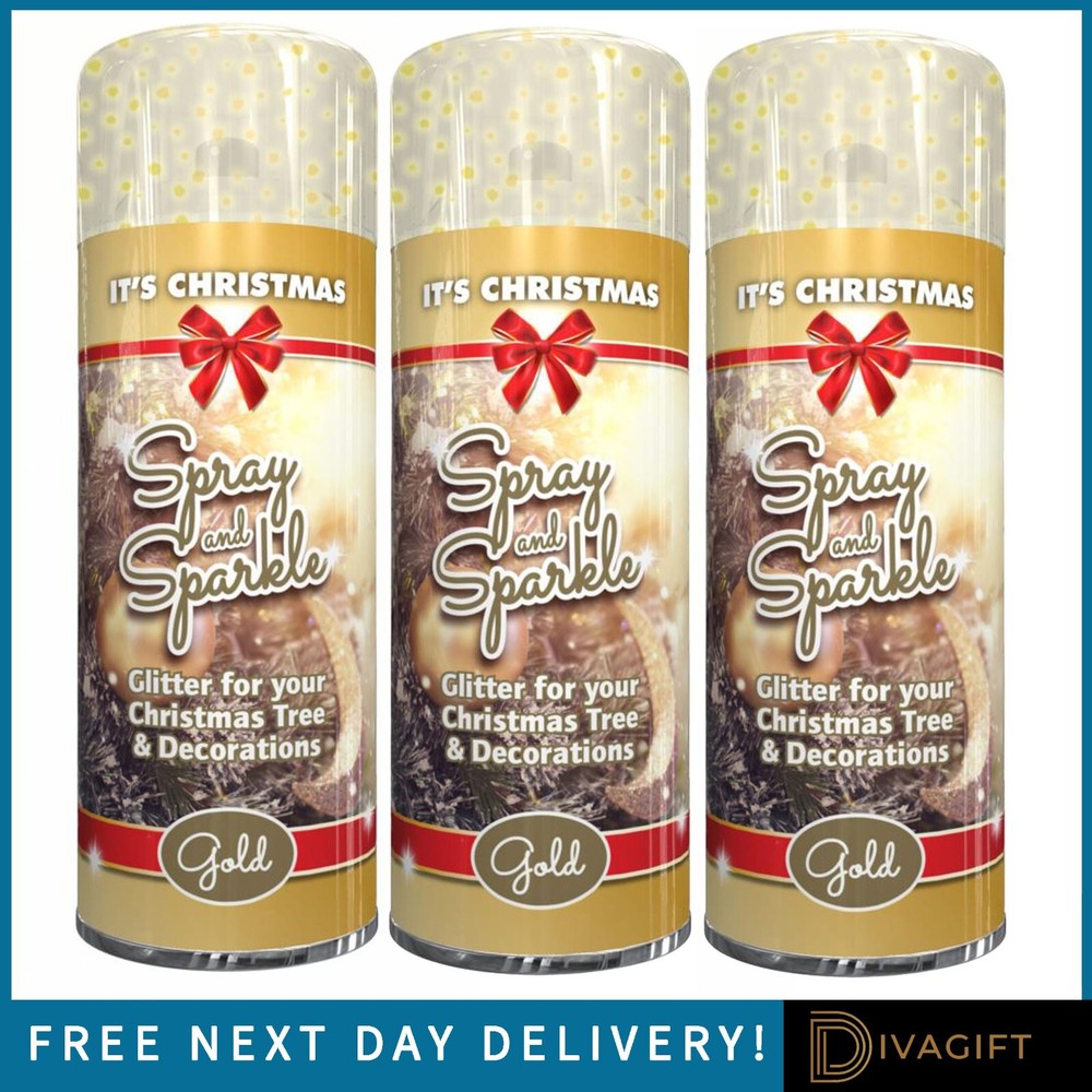 GOLD GLITTER SPRAY PAINT FOR CHRISTMAS XMAS TREES ARTS CRAFT METALLIC 200ML 1-6