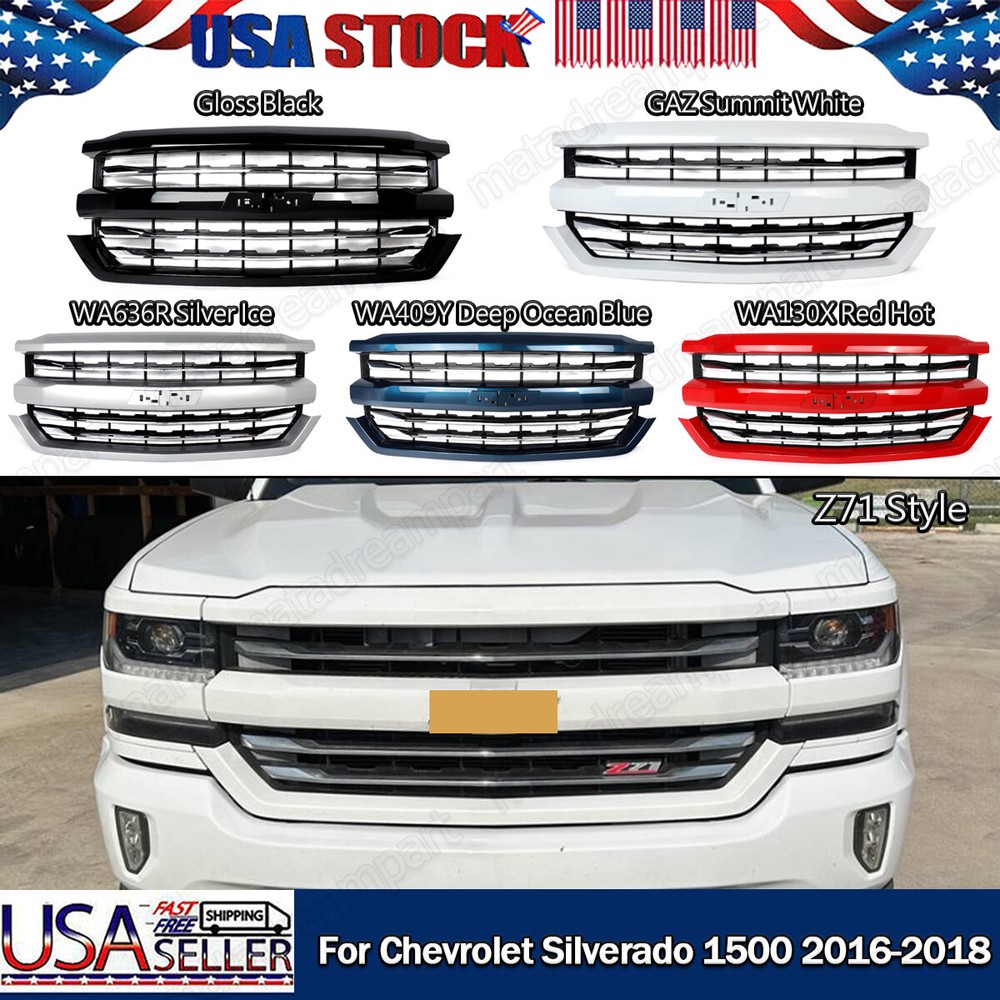 FRONT BUMPER GRILLE CHROME TRIMS Z71 STYLE FOR 2016 2017 18 CHEVY SILVERADO 1500