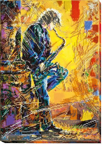 Bead embroidery kit Saxophonist needlework kit Art canvas beadwork pattern