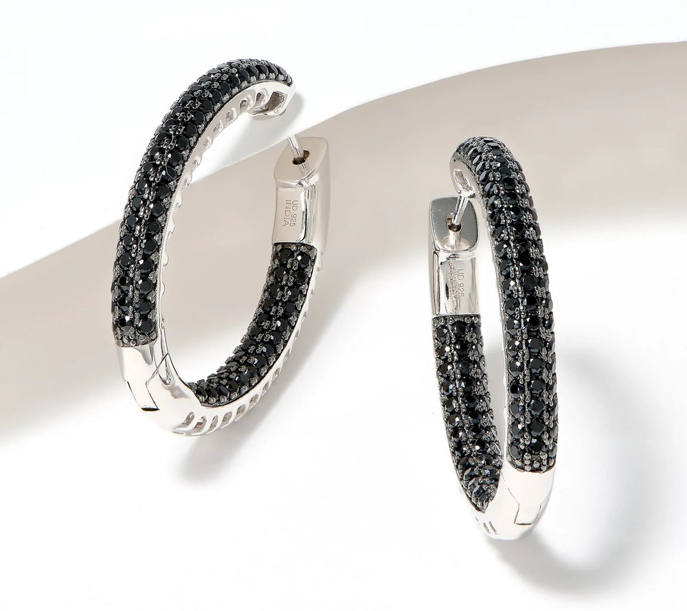 Affinity Gems Sterling Silver Black Spinel Inside-Out Hoop Earrings