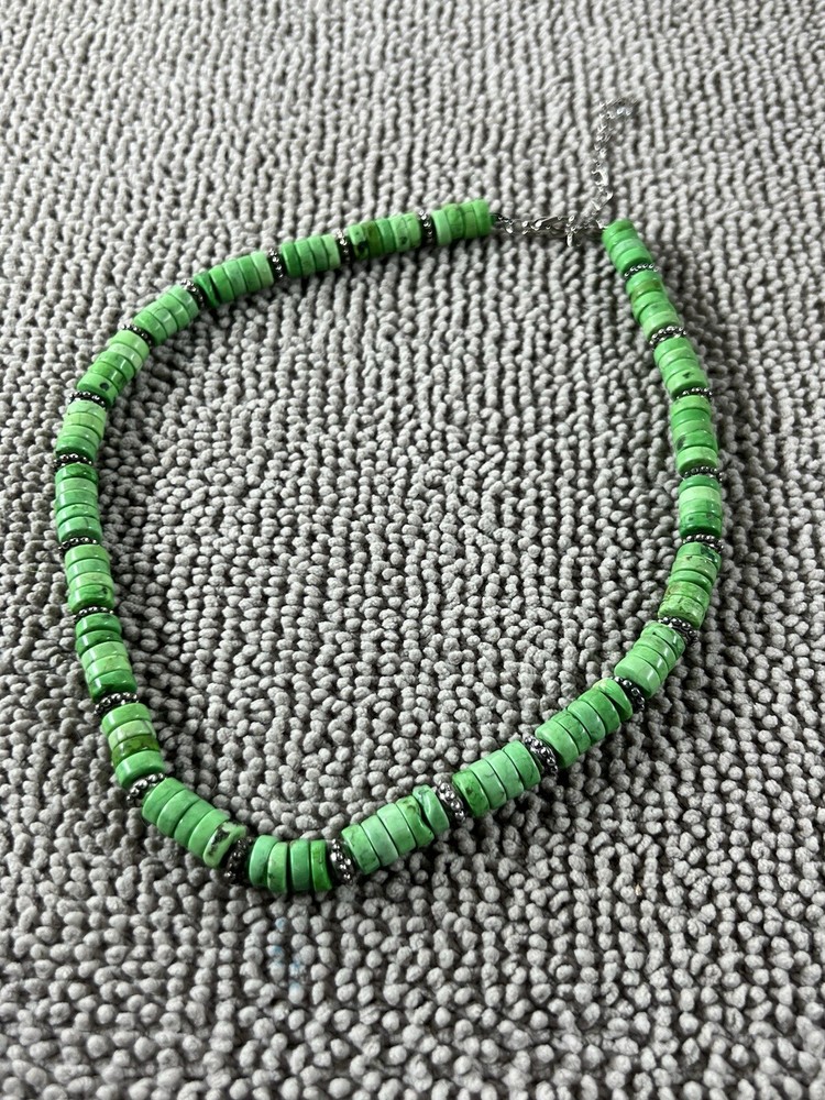 Bohemian Green Beaded Single Layer Charm Necklace