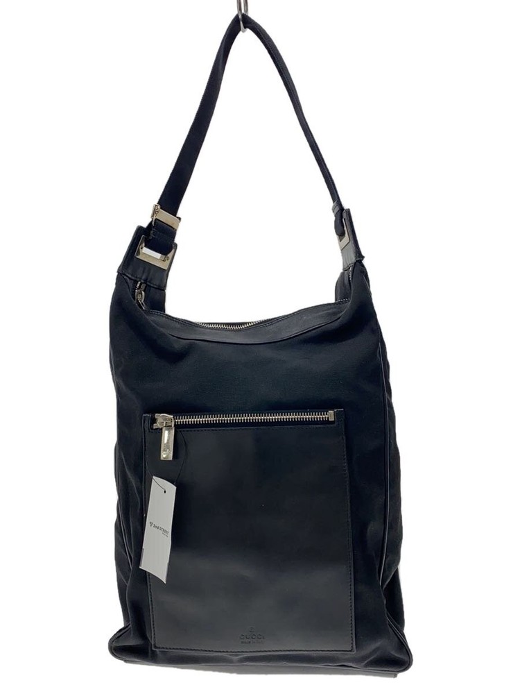 GUCCI Black Canvas Shoulder Bag Solid Color Design  