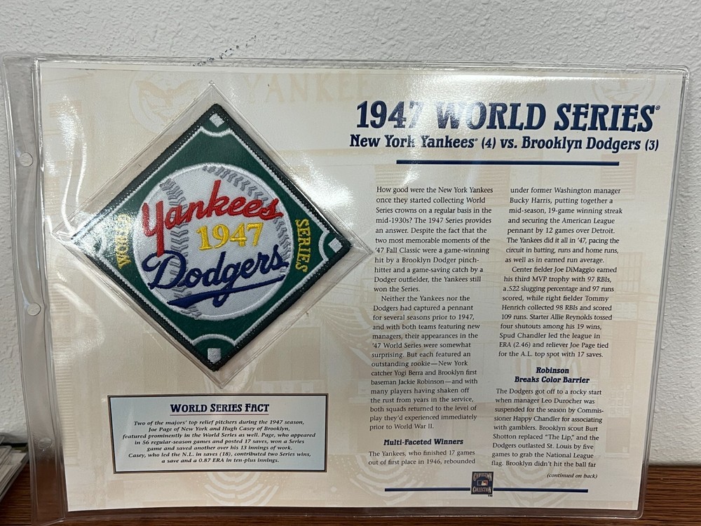 1947 WORLD SERIES PATCH - YANKEES VS DODGERS MLB PATCH WILLABEE & WARD