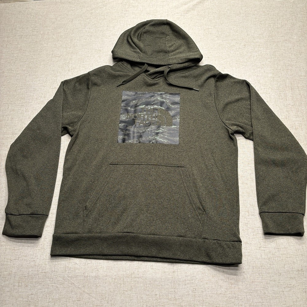 The North Face Mens Large Green Fleece Hoodie Drawstring Pullover Sweatshirt