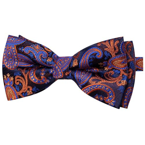 Silk Striped Pre-Tied Bow Tie for Men in Orange Blue Paisley