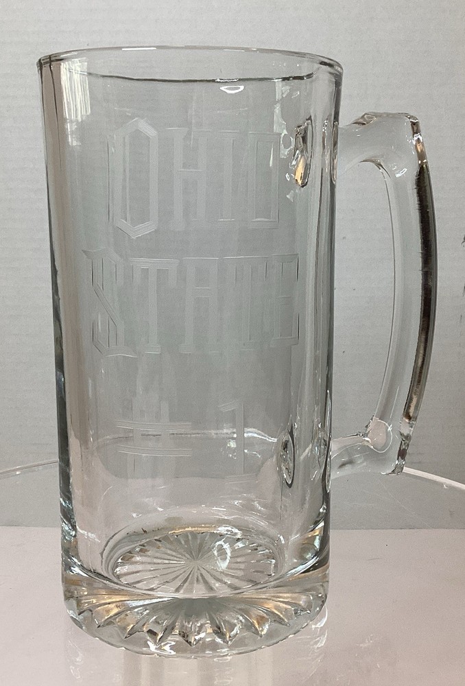 Vntg Libby Heavy Duty 28oz  7” Tall Clear Glass With OHIO STATE#1 Beer Stein Mug