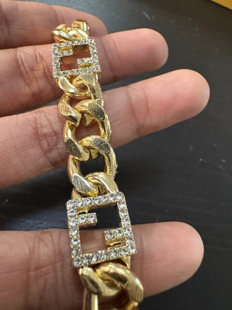 Fendi FF Men's Yellow Gold Plated Baguette Chain Lab-Created Bracelet