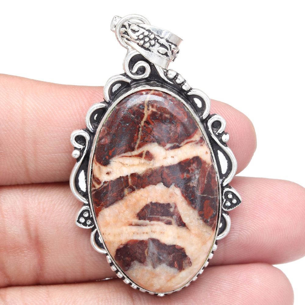 Handmade Jasper Gemstone Pendant in 925 Silver for Mother's Day 2.25 Inch
