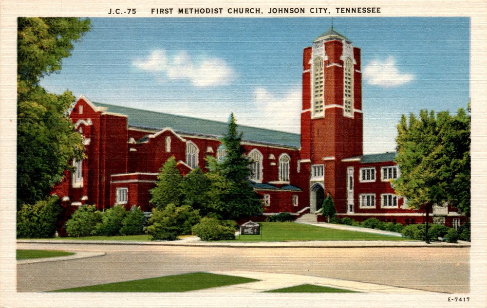 FIRST METHODIST CHURCH, JOHNSON CITY, TENNESSEE, ASHEVILLE Postcard