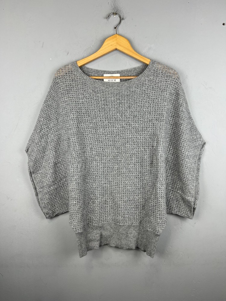 Allude Cashmere Wool Side Split Beige Patterned Sweater Women's S