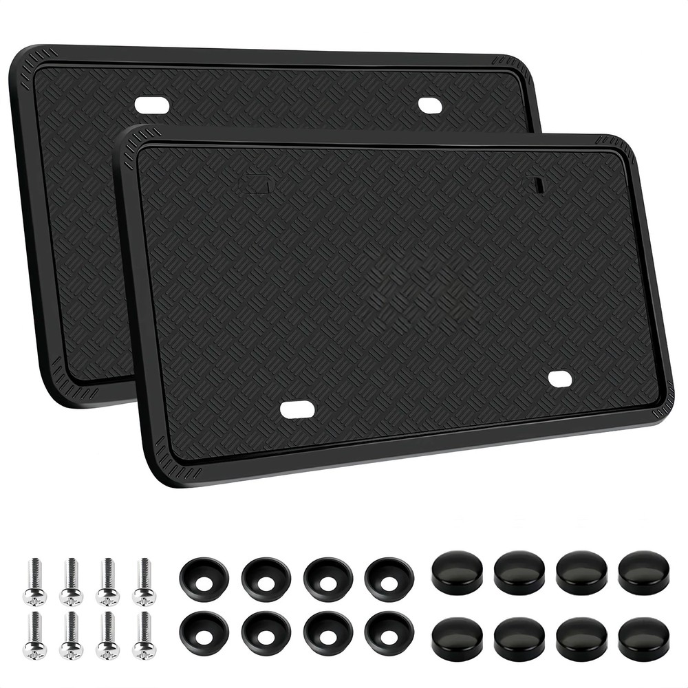 Black 2 Pack Silicone Car License Plate Frames Front & Rear Plate Bracket Holder