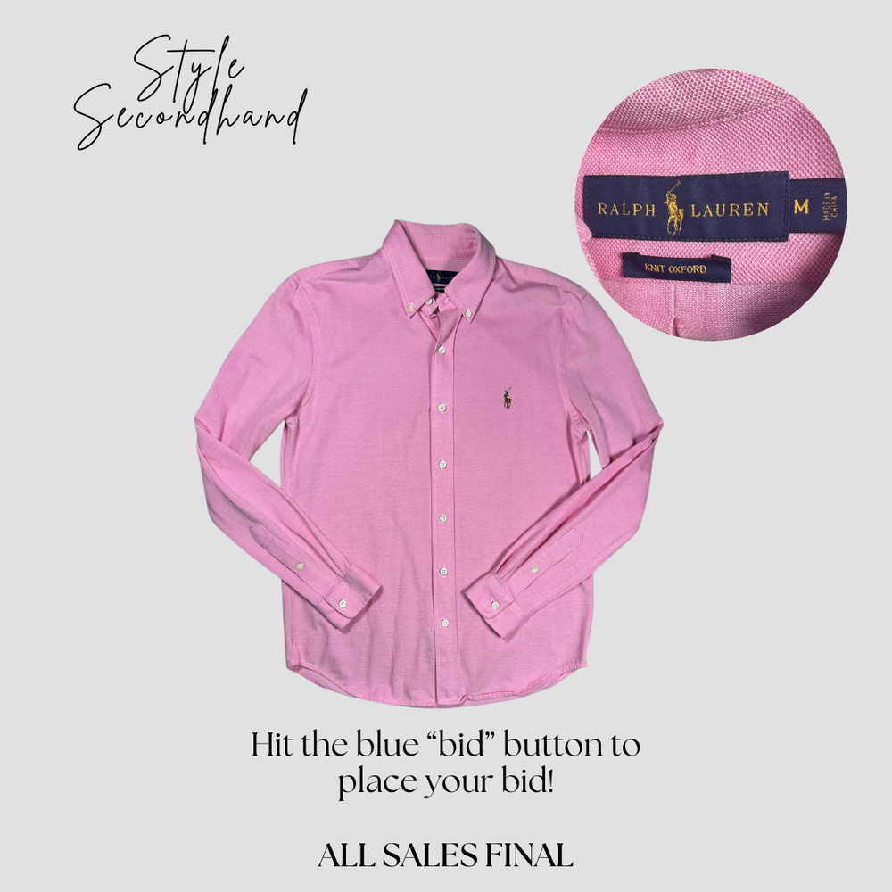 (53) Mens Medium Ralph Lauren Knit Oxford Pink Long Sleeve Button Down