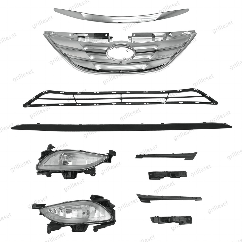 For Sonata 2011-2014 Complete 10PC Grille with Fog Lights and Bumper Bracket Kit