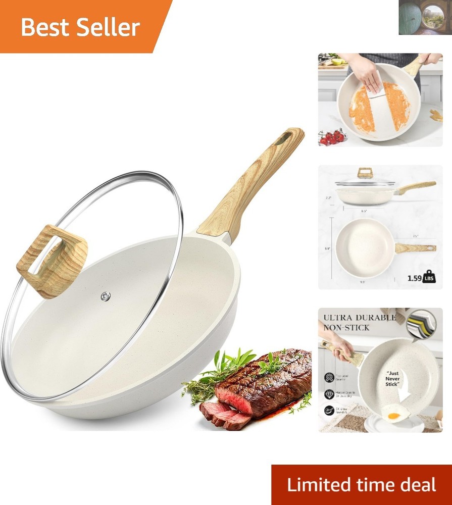 9.5-Inch Nonstick Frying Pan with Lid - Works on Gas Electric Induction Stoves