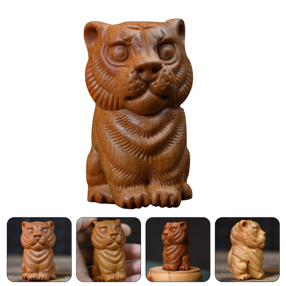 Wood Craft Decor Exquisite Tiger Figurine Desktop Miniatures Animals