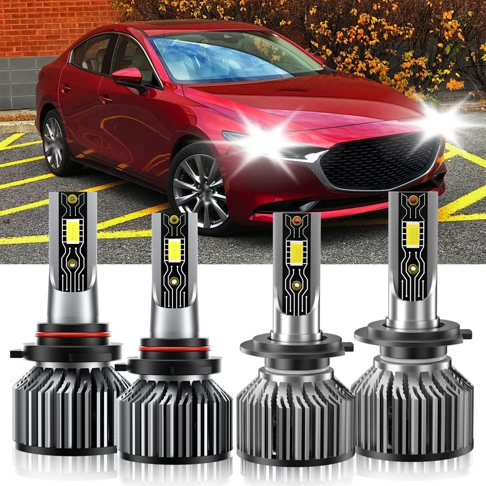 9005 H7 LED Headlight Bulbs High Low Beam 6500K For Mazda 3 Sport 2009-2009