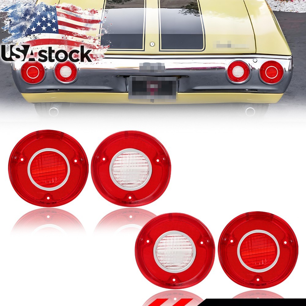 Set Red Tail Light Lens & Backup Lamp Lenses For 1972 Chevry Chevelle Malibu SS