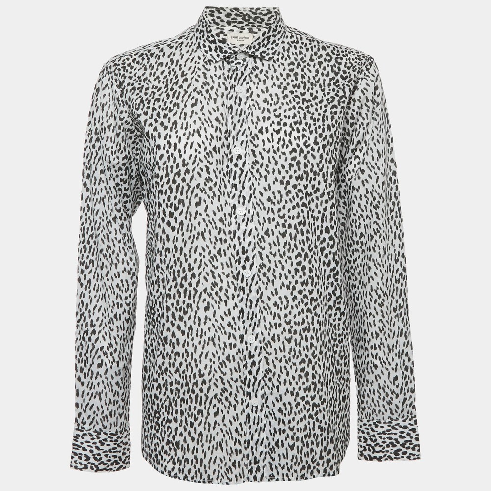 Saint Laurent Paris White Baby Cat Print Cotton Shirt M