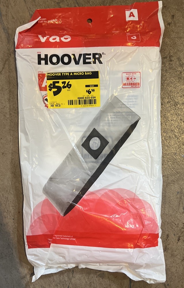 Hoover Style A Allergen Vacuum Bags AA10001 3 pack