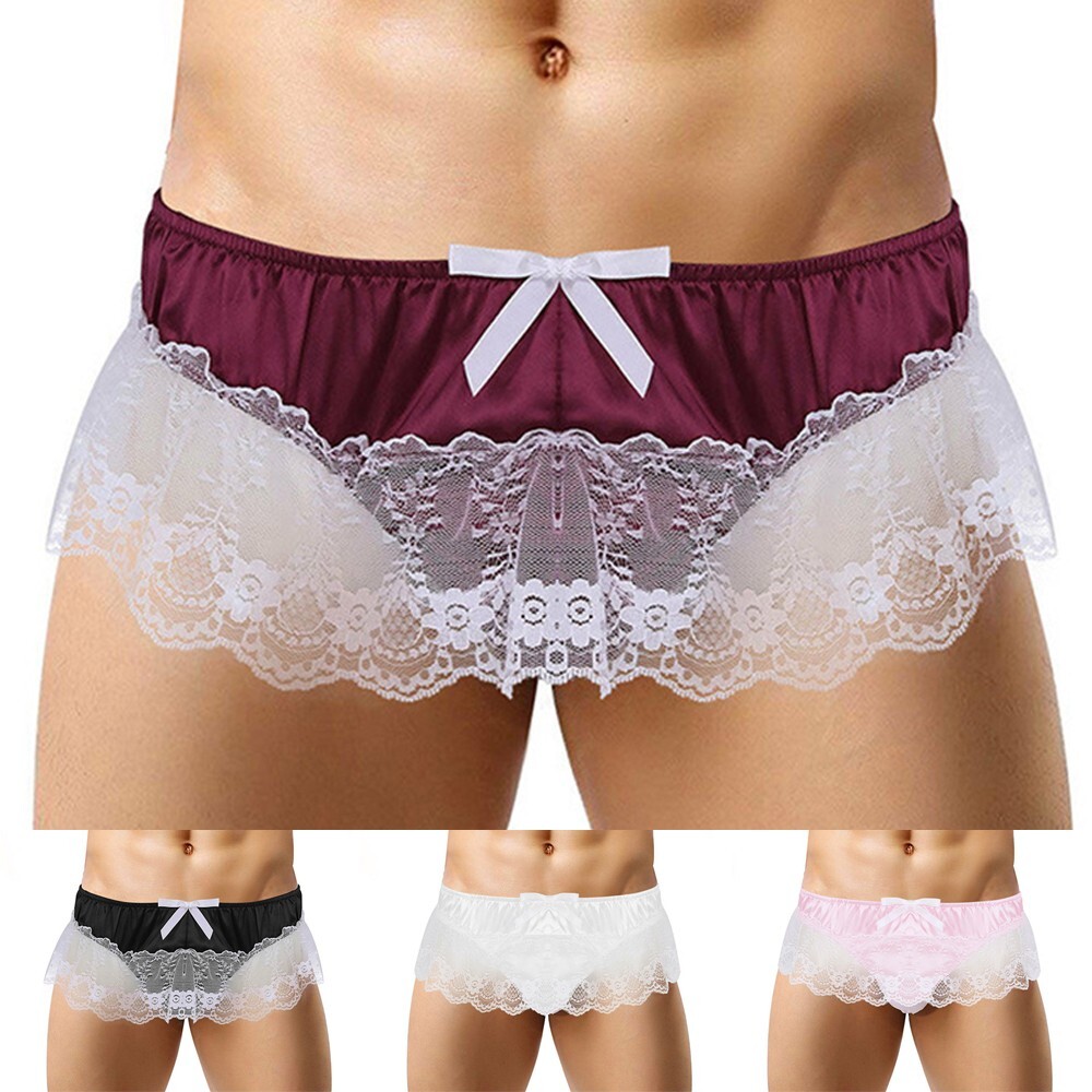 Mens Panties Sexy Lingerie Sissy Pouch Panty Lace T-Back Thong Bikini Briefs