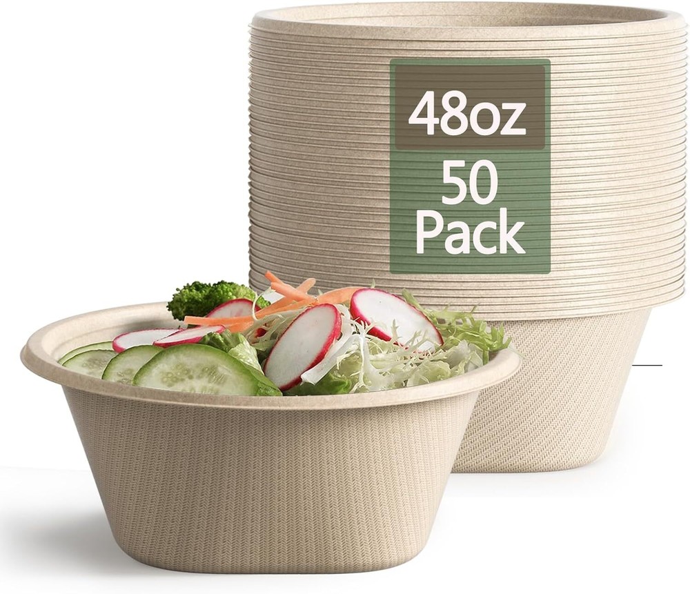 Large Disposable Salad Bowls - Heavy Duty Paper Bowls - Made from 100% Sugarc...