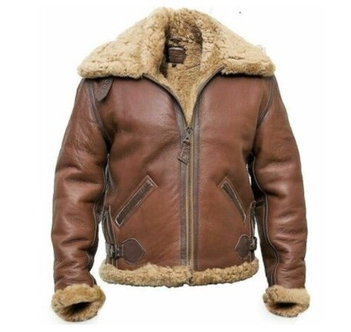 Men's Brown RAF B3 Flying Bomber Jacket Shearling Rael Sheepskin Leather Jacket