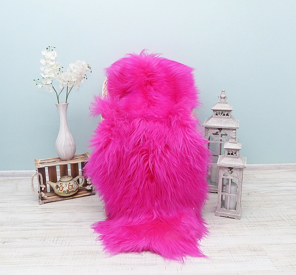 Luxury Double PELT Pink Sheepskin Rug Soft Fur Sofa Cover Genuine Hide-image