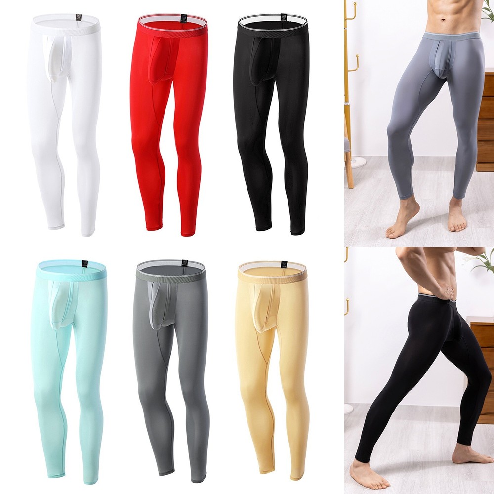 US Men Ice Silk Tights with Elastic Waist Compression Baselayer Pants
