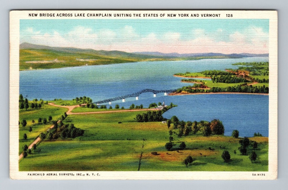 Lake Champlain NY-New York, New Bridge Vintage Souvenir Postcard